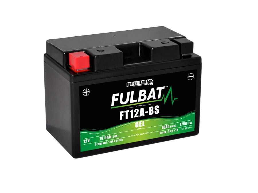 Batterie FULBAT FT12A-BS 12V 10Ah (gel sans entretien) pour moto, scooter, quad ...