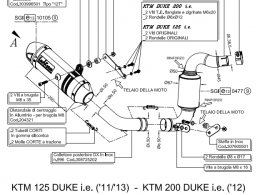 Photo du dessin technique du silencieux d'échappement LEOVINCE LV ONE pour KTM DUKE 125 et 200cc de 2012 à 2019