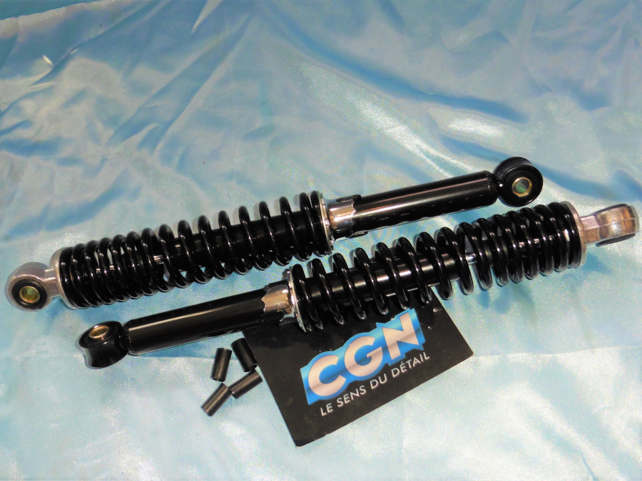 Pair of black CGN adjustable shock absorbers length 340mm for moped