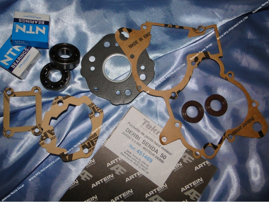 Set of 2 reinforced bearings + crankshaft oil seals + ARTEIN by CGN engine seals for mécaboite engine derbi euro 1 & 2