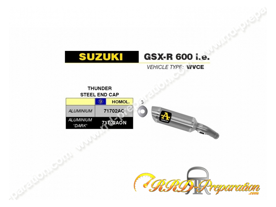 Silencieux d'échappement ARROW THUNDER pour SUZUKI GSX-R 600 i.e et GSX-R 750 i.e de 2006/2007