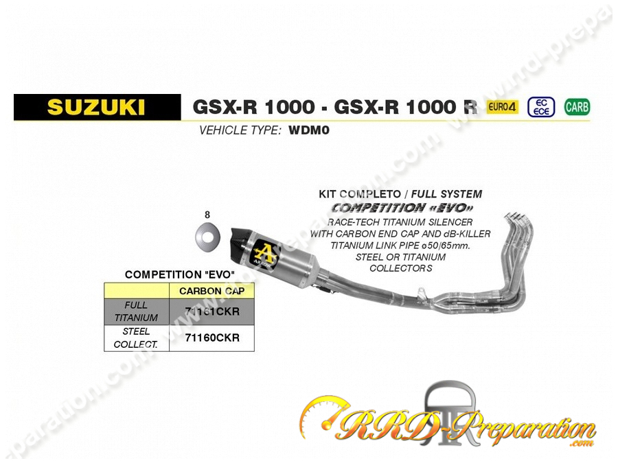 Ligne d'échappement complète ARROW COMPETITION EVO pour SUZUKI GSX-R1000 / 1000 R de 2017 à 2020