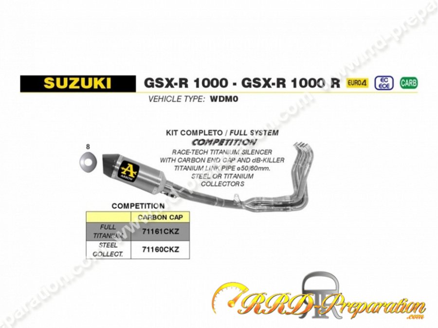 Ligne d'échappement complète ARROW COMPETITION pour SUZUKI GSX-R1000 / 1000 R de 2017 à 2020