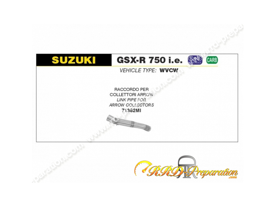 Raccord ARROW pour silencieux THUNDER pour collecteur Racing Arrow sur SUZUKI GSX-R 600 i.e et GSX-R 750 i.e de 2008 à 2010