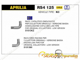 Raccord ARROW pour silencieux THUNDER pour APRILIA RS4 125 de 2017 à 2018 et RS 125 de 2018 à 2020