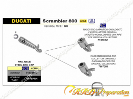 Kit silencieux ARROW PRO RACE avec raccord pour collecteur ORIGINE sur Ducati Scrambler 800 et 800 Café Tracer de 2017 à 2020