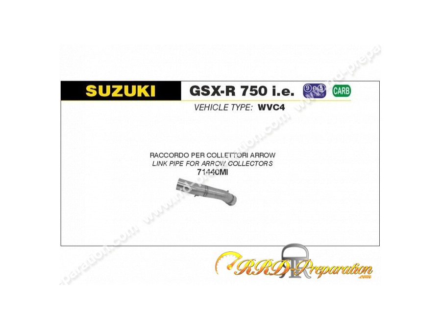 Raccord non catalysé pour silencieux ARROW sur collecteur ARROW pour moto SUZUKI GSX-R 750 i.e et 650 i.e de 2011 à 2016