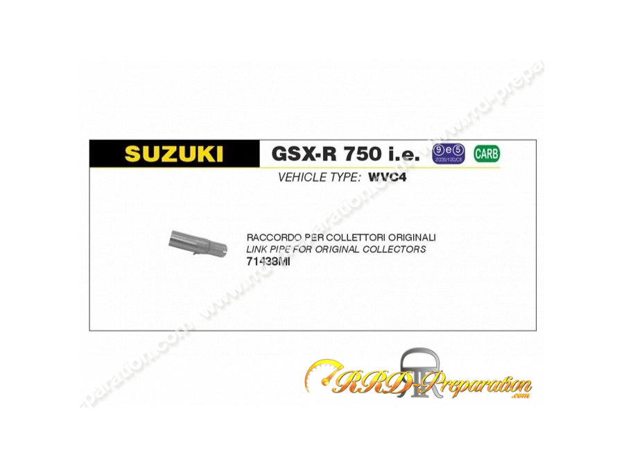 Raccord non catalysé pour silencieux ARROW sur collecteur d'origine pour moto SUZUKI GSX-R 750 i.e et 650 i.e de 2011 à 2016