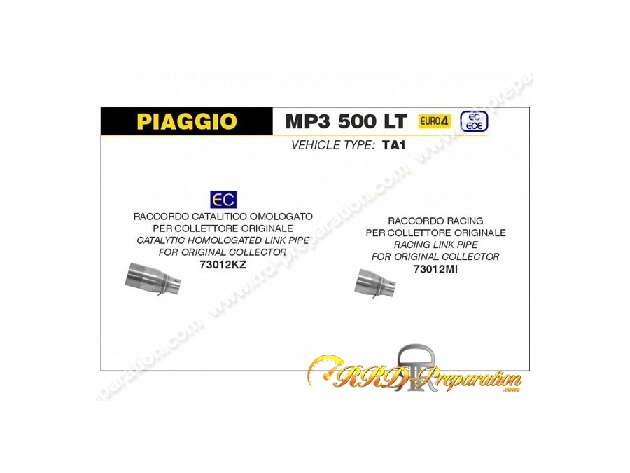 Raccord ARROW pour silencieux URBAN pour collecteur d'origine sur Maxi-Scooter Piaggio MP3 500 LT de 2017 à 2018