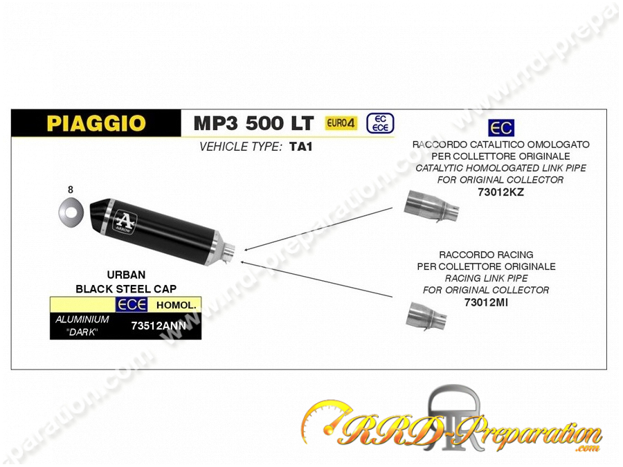 Kit silencieux ARROW URBAN avec raccord pour collecteur d'origine sur Maxi-Scooter Piaggio MP3 500 LT de 2017 à 2018