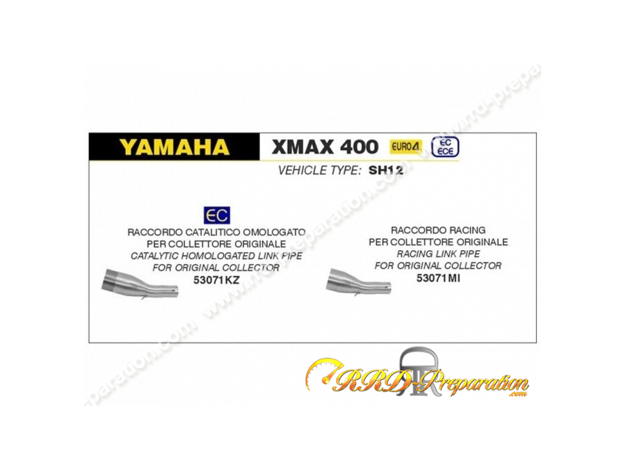 Raccord ARROW pour silencieux ARROW sur collecteur d'origine pour YAMAHA X-MAX 400cc 4 temps de 2017 à 2020