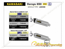 Silencieux ARROW RACE TECH pour moto KAWASAKI VERSYS 650 et Z 650 de 2017 à 2022 et NINJA 650 de 2017 à 2020