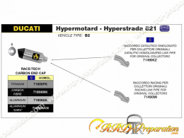 Kit silencieux ARROW RACE-TECH avec raccord pour collecteur d'origine sur Ducati 939 HYPESTRADA, SUPERMOTARD de 2013 à 2018