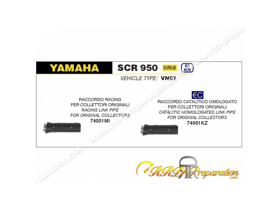 Raccord ARROW pour silencieux ARROW REBEL sur collecteur d'origine pour Yamaha SCR 950 de 2017 à 2020