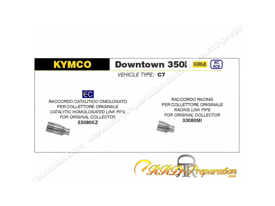 Raccord ARROW pour silencieux URBAN pour collecteur d'origine sur KTM DOWNTOWN 350i de 2016 à 2019