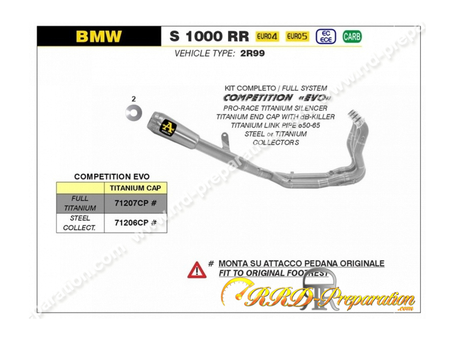 Ligne d'échappement complète ARROW COMPETITION EVO pour moto BMW S 1000 RR de 2019 à 2022