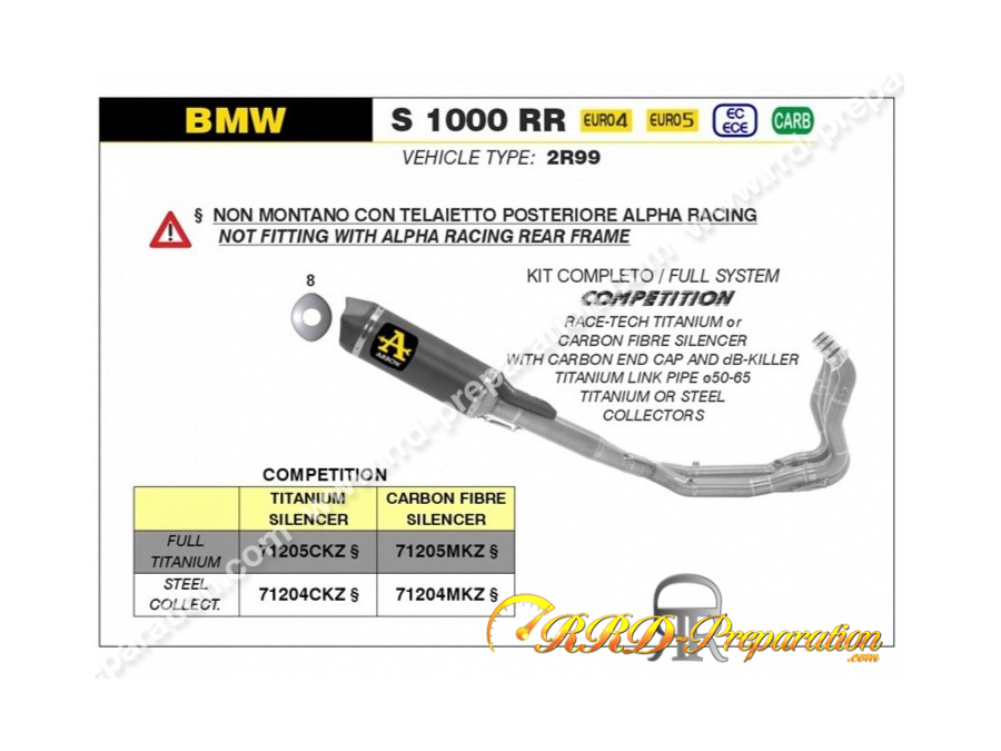 Ligne d'échappement complète ARROW COMPETITION pour moto BMW S 1000 RR de 2019 à 2022