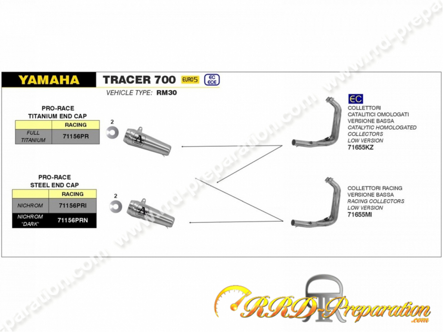 Ligne d'échappement complète ARROW PRO-RACE pour YAMAHA TRACER 7 de 2021 à 2022 et TRACER 700 à partir de 2020