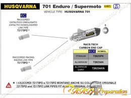 Kit silencieux d'échappement avec raccord ARROW RACE-TECH pour moto Husqvarna 701 Enduro/Supermoto 2021 à 2022