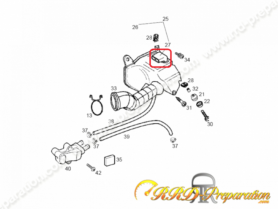 Prise d'air admission boîte à air PIAGGIO pour moto 50cc DERBI SENDA, GILERA RCR, SMT de 1998 à 2010
