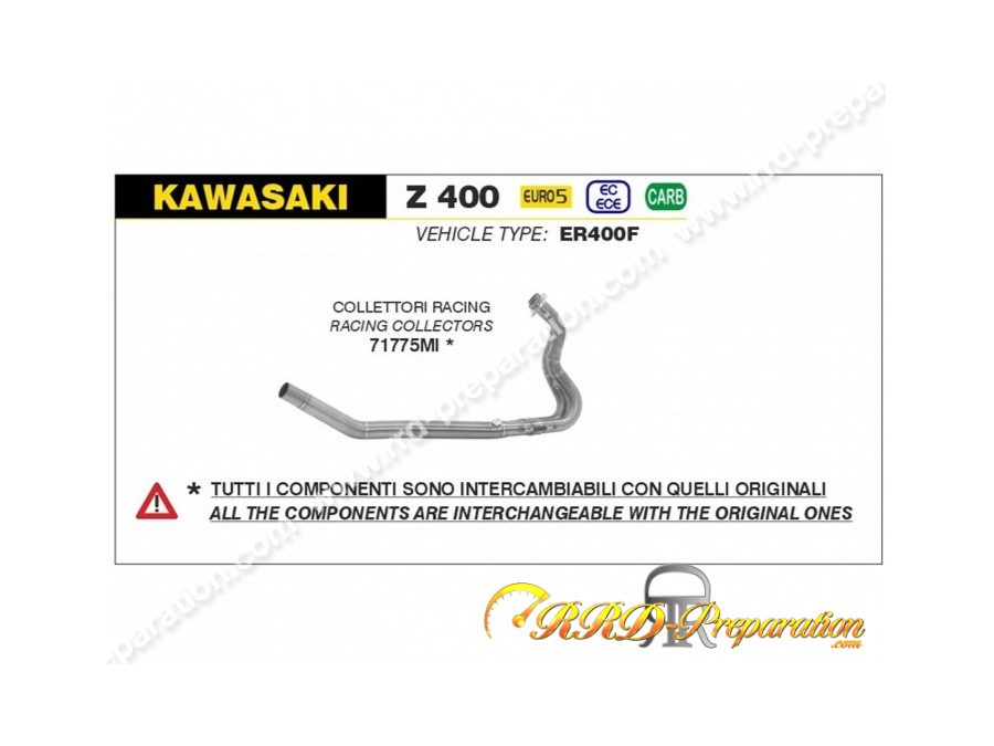 Collecteur d'échappement ARROW Racing pour KAWAZAKI Z 400 et NINJA 400 à partir de 2023