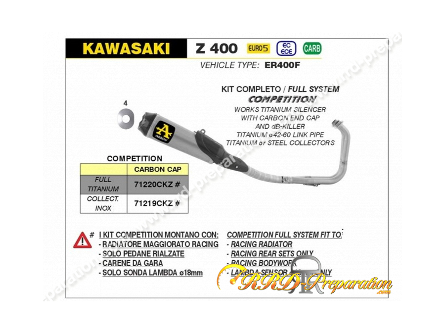 igne d'échappement complète ARROW COMPETITION pour Kawasaki Z 400 et NINJA 400 à partir de 2023