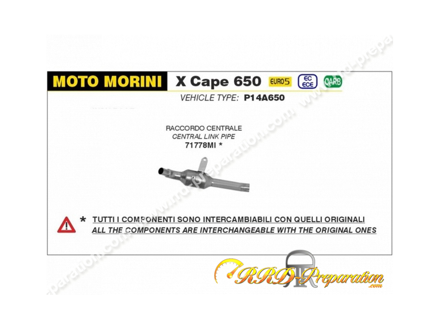 Raccord non catalysé ARROW pour MOTO MORINI X-CAPE 650 de 2022 à 2023