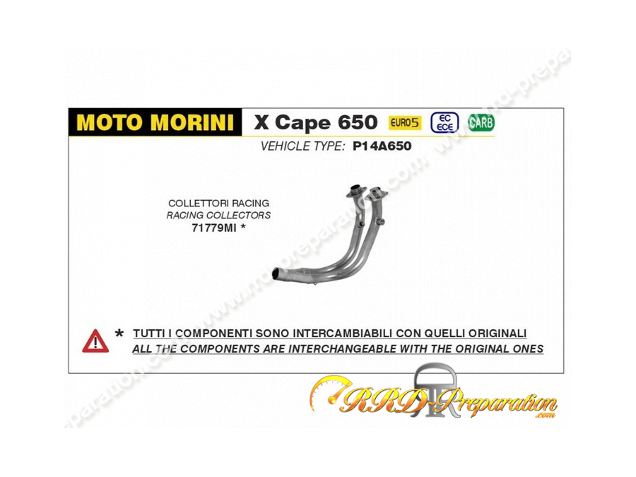 Collecteur d'échappement ARROW Racing pour MOTO MORINI X-CAPE 650 de 2022 à 2023