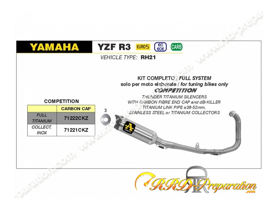 Ligne d'échappement complète ARROW COMPETITION pour moto Yamaha YZF R3 à partir de 2021