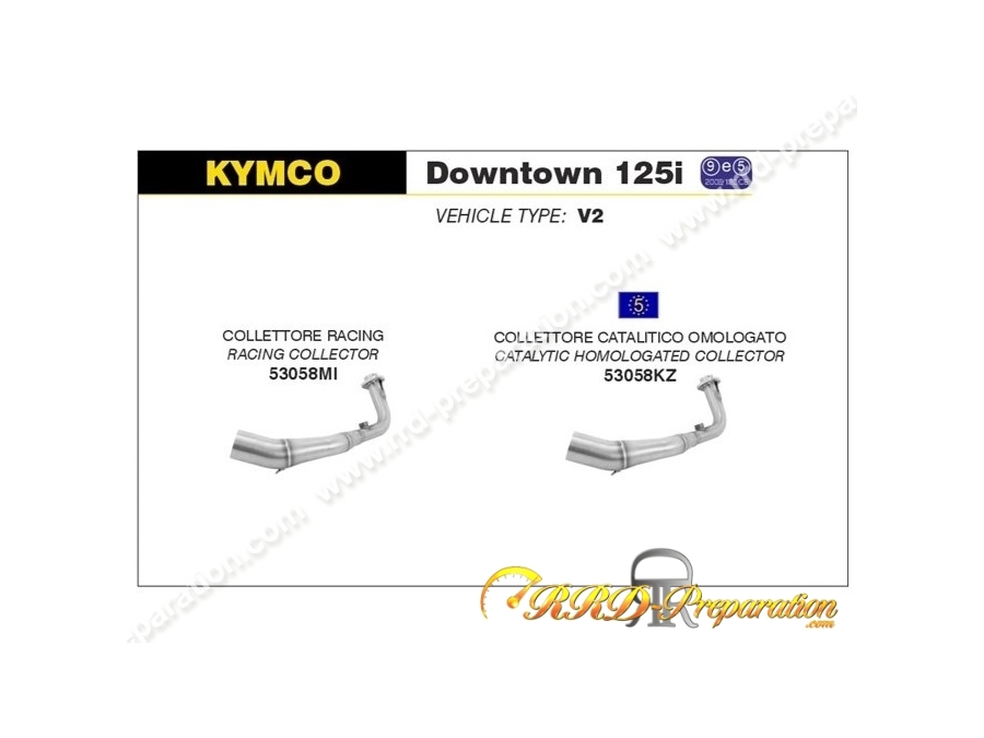 Collecteur ARROW pour silencieux ARROW sur maxi scooter Kymco DOWNTOWN 125i de 2009/2016 et KAWASAKI J ABS à partir de 2016