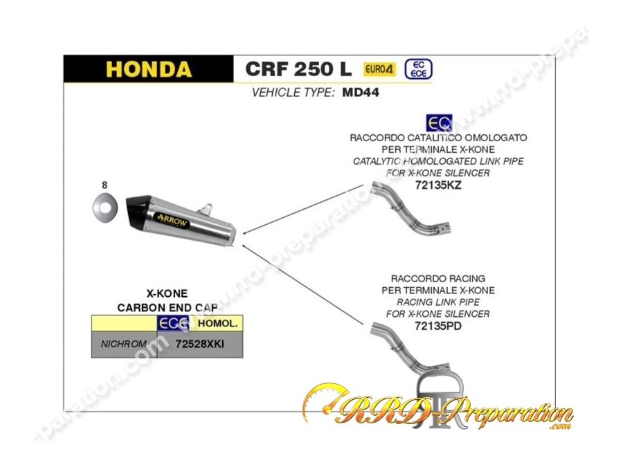 Kit silencieux avec raccord ARROW X-KONE pour Honda CRF 250 L de 2017 à 2018