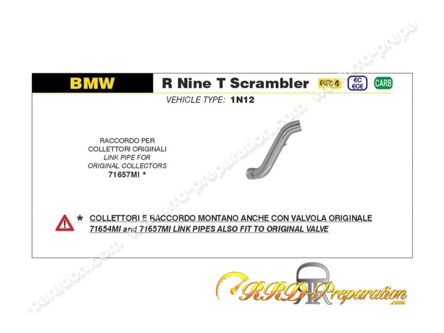 Raccord ARROW pour collecteur ARROW ou origine sur BMW R NINE T SCRAMBLER de 2016 à 2019