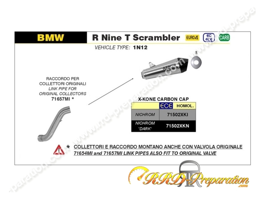 Kit silencieux d'échappement avec raccord ARROW X-Kone pour BMW R Nine T Scrambler de 2016 à 2019