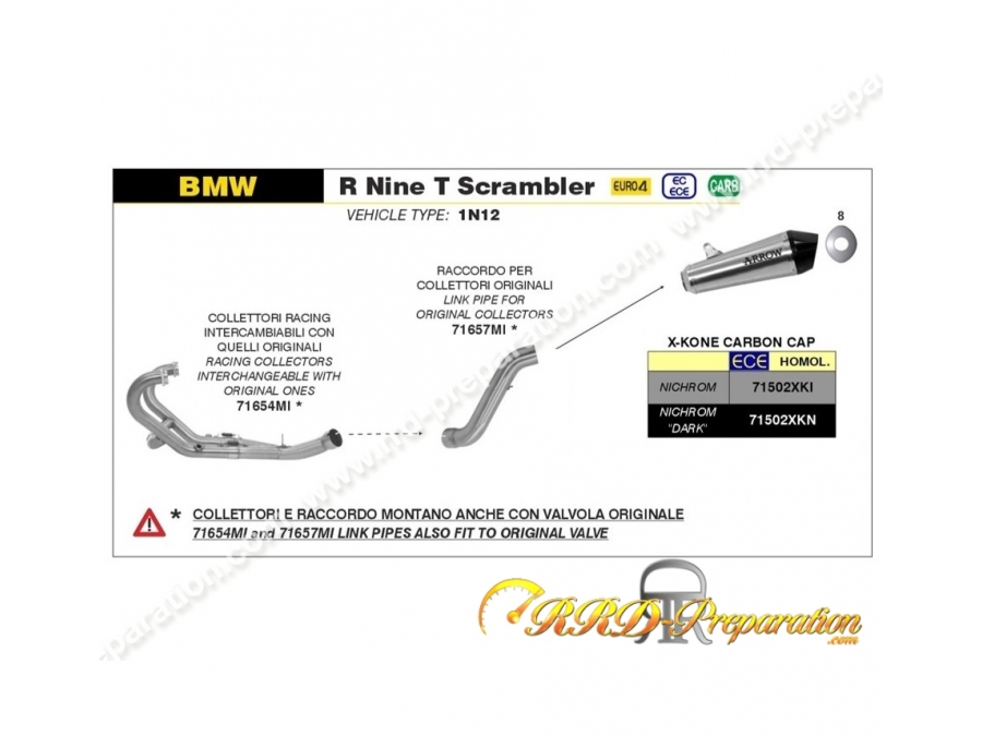 Ligne d'échappement complète ARROW X-Kone pour BMW R Nine T Scrambler de 2016 à 2019