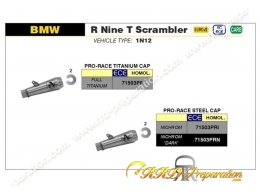 Silencieux d'échappement ARROW PRO-RACE pour BMW R Nine T de 2014 à 2016 et R Nine T Scrambler de 2016 à 2019