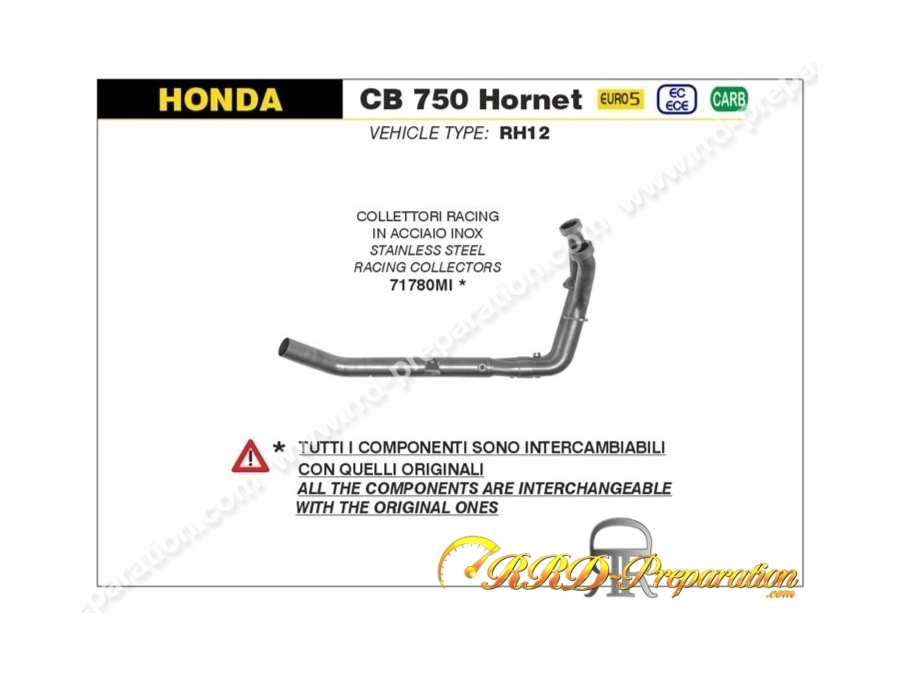 Collecteur d'échappement ARROW Racing non catalysé pour moto HONDA CB 750 HORNET à partir de 2023