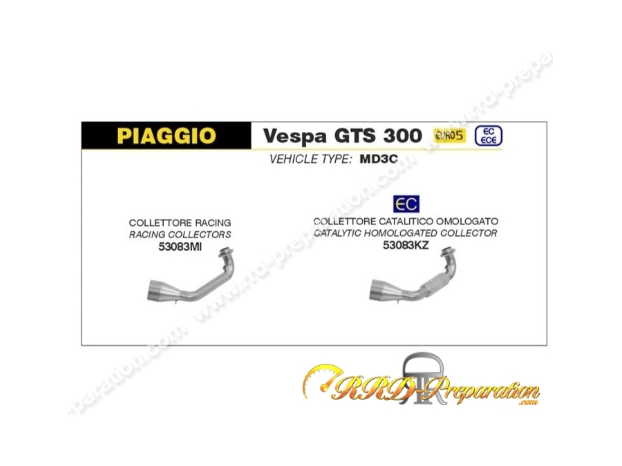 Collecteur ARROW pour silencieux URBAN pour PIAGGIO VESPA GTS 300 HPE de 2021 à 2022