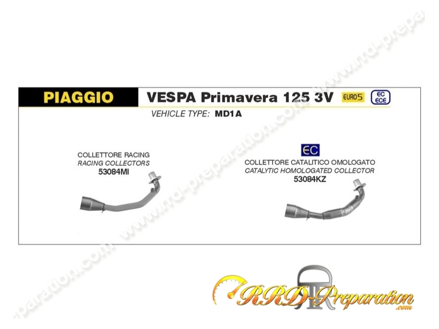 Collecteur ARROW pour silencieux URBAN pour PIAGGIO VESPA SPRINT 125 3V de 2021/2022 et VESPA PRIMAVERA 125 3V de 2021/2023