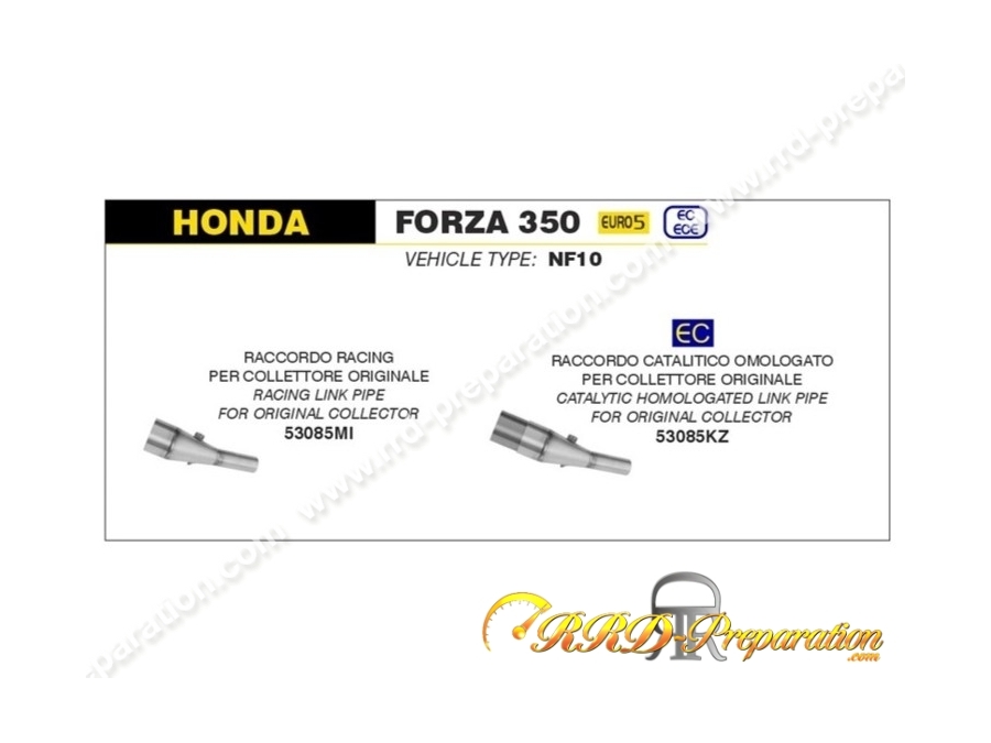 Collecteur ARROW pour silencieux URBAN pour HONDA FORZA 350 de 2021 à 2023