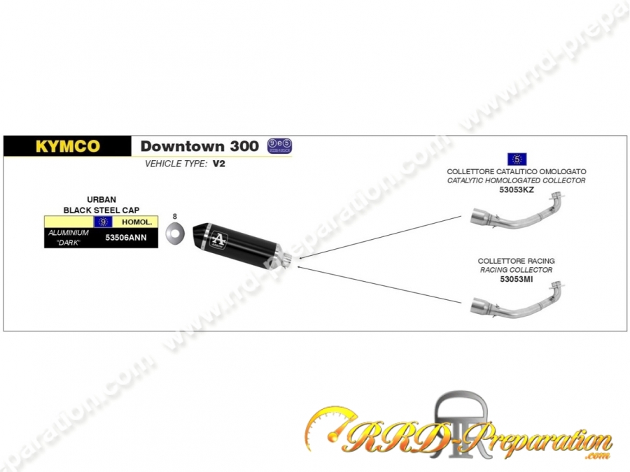 Ligne d'échappement complète ARROW URBAN pour maxi-scooter KYMCO DOWNTOWN 300 de 2009 à 2016 et KAWASAKI J300 de 2014 à 2016