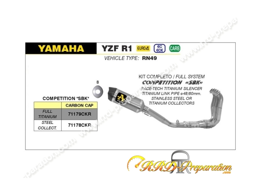 Ligne d'échappement complète ARROW COMPETITION "SBK" pour YAMAHA YZF R1de 2017 à 2022