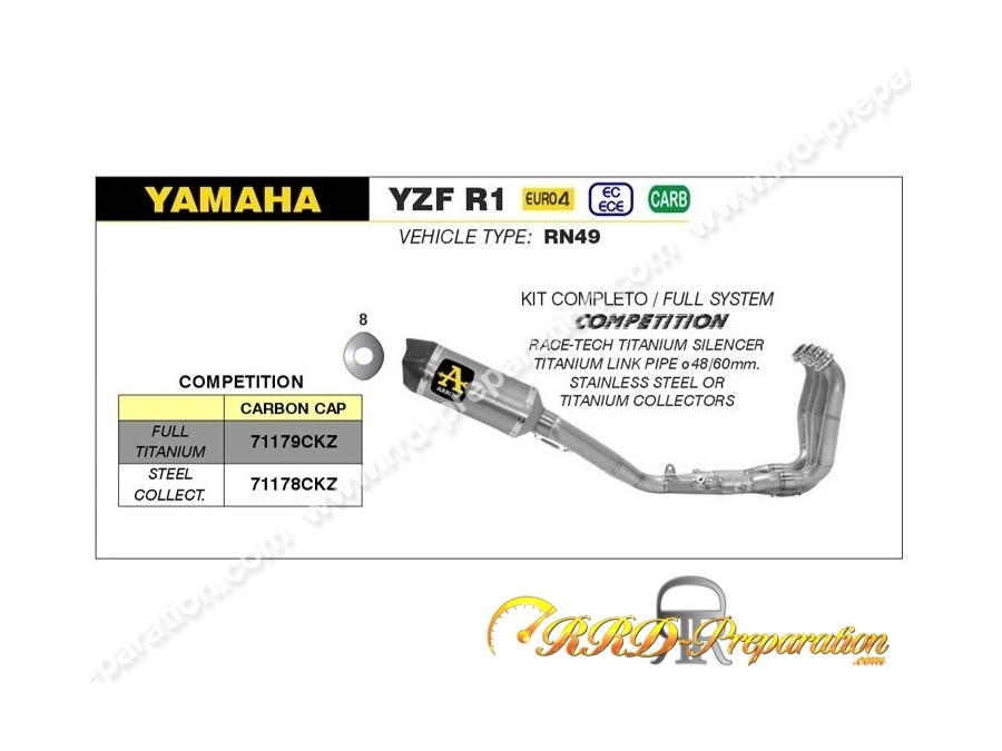 Ligne d'échappement complète ARROW COMPETITION pour YAMAHA YZF R1 de 2017 à 2022