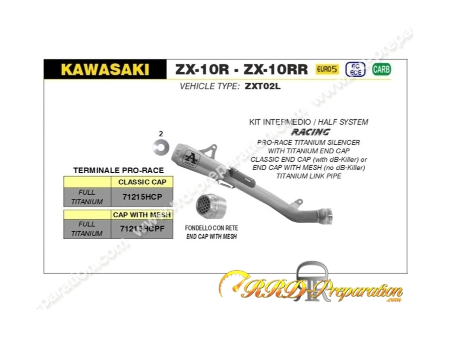 Kit d'échappement intermédiaire ARROW PRO-RACE RACING pour KAWASAKI ZX-10RR de 2017 à 2019 et ZX-10R de 2021 à 2023