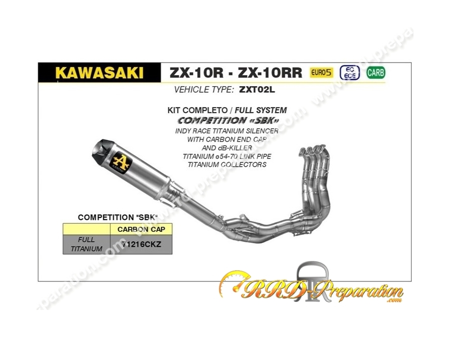 Ligne d'échappement complète ARROW COMPETITION "SBK" pour KAWASAKI ZX-10RR et ZX-10R à partir de 2021