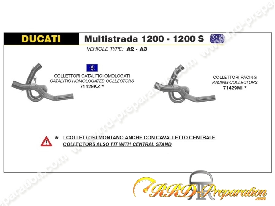 Collecteur d'échappement ARROW pour moto DUCATI MULTISTRADA 1200, 1200S, ... de 2010 à 2014