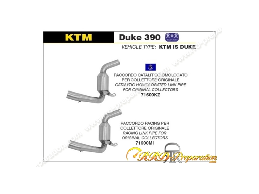 Raccord ARROW pour silencieux THUNDER sur collecteur d'origine pour KTM DUKE 390 de 2013 à 2016