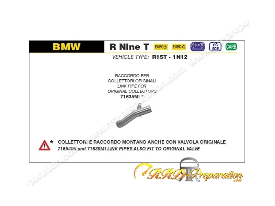 Raccord pour silencieux ARROW sur collecteur d'origine ou ARROW sur BMW R NINE T de 2014 à 2019