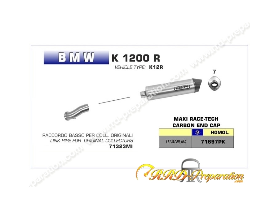 Kit silencieux d'échappement avec raccord MAXI RACE-TECH pour collecteur d'origine sur BMW K 1200 R de 2005 à 2008