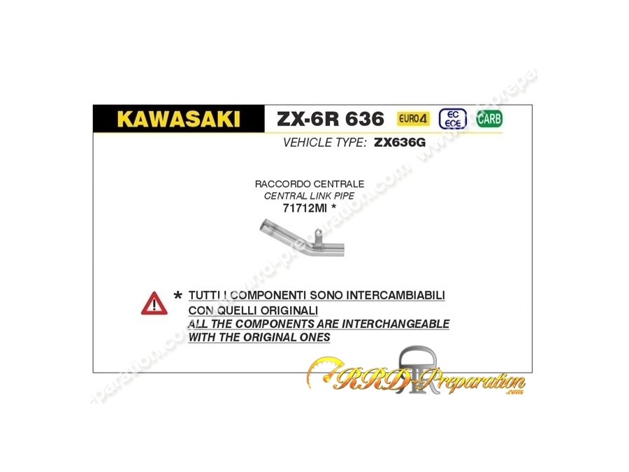 Raccord racing ARROW pour silencieux origine ou ARROW pour collecteur d'origine ou ARROW sur KAWASAKI ZX-6R 636 de 2019 à 2020