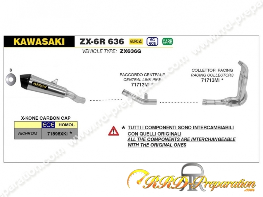 Ligne d'échappement complète ARROW X-Kone pour KAWASAKI ZX-6R 636 de 2019 à 2020